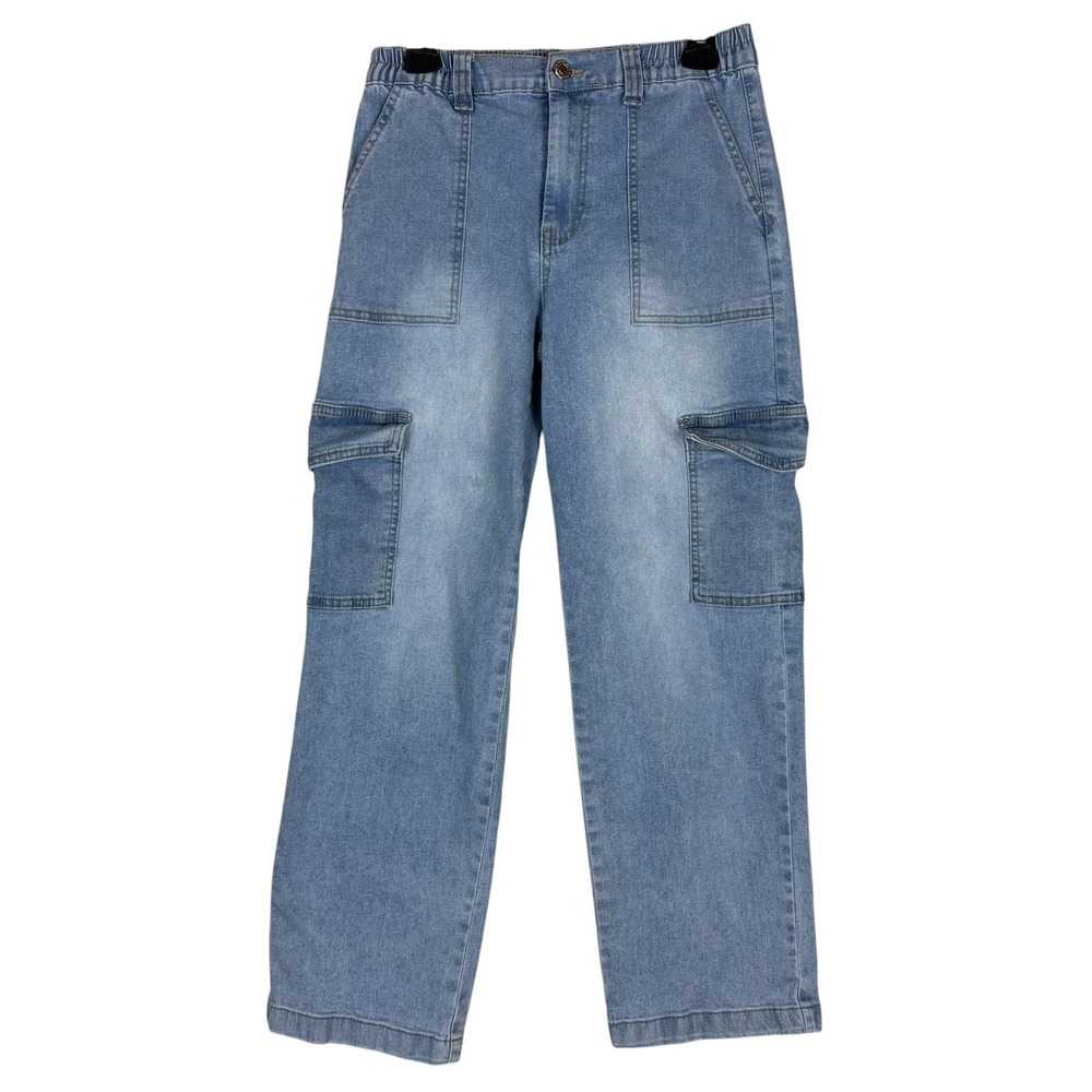 Gogo Jeans Skater Cargo Jeans Juniors 7/28 Blue High Rise Relaxed Straight Denim